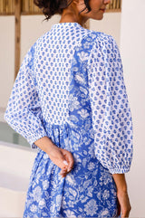 Martha Organic Cotton Print Mix Dress | Blossom Print Blue/White