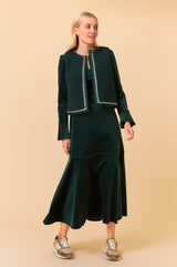 Paloma Round Neck Long Sleeve Stretch Corduroy Dress | Bottle Green