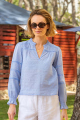 Palma Organic Cotton Dobby Long Sleeve Blouse | Baby Blue