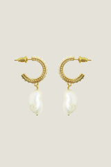 Pearl Drop Hoop Earrings | Gold