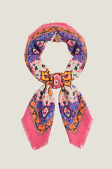 Border Print square scarf | Pink/Purple/Orange