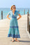 Pippa Short Sleeve Organic Cotton Block Print Dress | Buti Turquoise/Blue