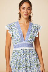 Pippa Block Print Dress | Garden Jaal Blue/Green