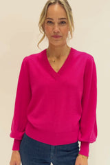 Merino Wool V-Neck Jumper | Bright Pink