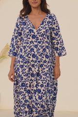 Emma EcoVero™ Midi Dress | Blossom Cream/Navy