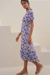 Ellery Viscose Wedding Guest Dress | Blossom Cream/Navy