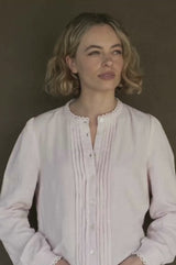 Holly Pin Tuck Organic Cotton Cheesecloth Long Sleeve Blouse | Blush Pink