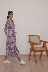 Minette Viscose Crepe Printed Shirt Dress | Animal Ikat Fig