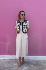 Pia Embroidered Gilet | Ecru/Multi
