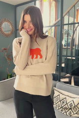 Merino Wool Polar Bear Jumper | Oat/Orange