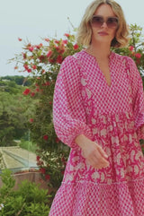 Marina Organic Cotton Print Mix Dress | Dianthus Print Pink/White