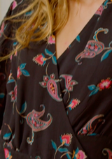 Etti Georgette Wrap Dress | Budding Paisley Black/Pink