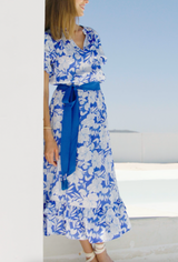 Melanie Hammered Satin Dress | Cobalt/White