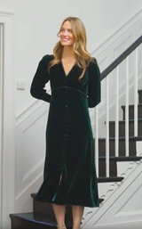 Long Sleeve Velvet Sally Anne Dress | Emerald