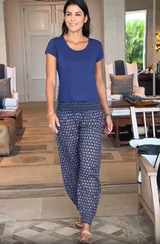 Harem Organic Cotton Trousers | Primrose Stamp Navy/Pink