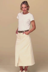 Mallory Stretch Corduroy Skirt | Cream