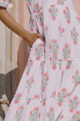 Cordelia Block Print Dress | White/Pink