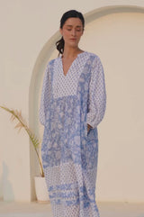 Martha Organic Cotton Print Mix Dress | Blossom Print Blue/White