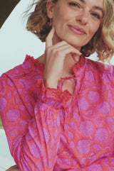Rosie Organic Cotton Block Print Blouse | Lotus Green/Blue