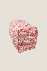 Large Block Print Wash Bag | Linear Botanical Orange/Pink