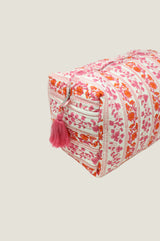 Large Block Print Wash Bag | Linear Botanical Orange/Pink