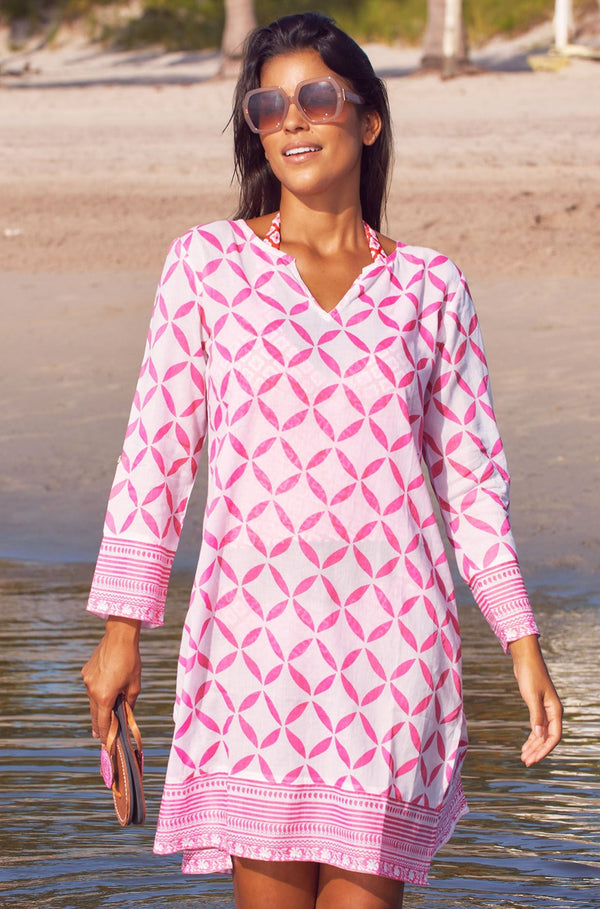 Guadalupe Short Tunic | Shibori White/Pink