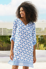 Guadalupe Short Organic Cotton Tunic | Shibori White/Blue