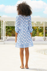 Guadalupe Short Organic Cotton Tunic | Shibori White/Blue