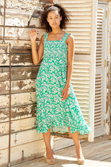 Rhianna Dress | Flower Green/Purple