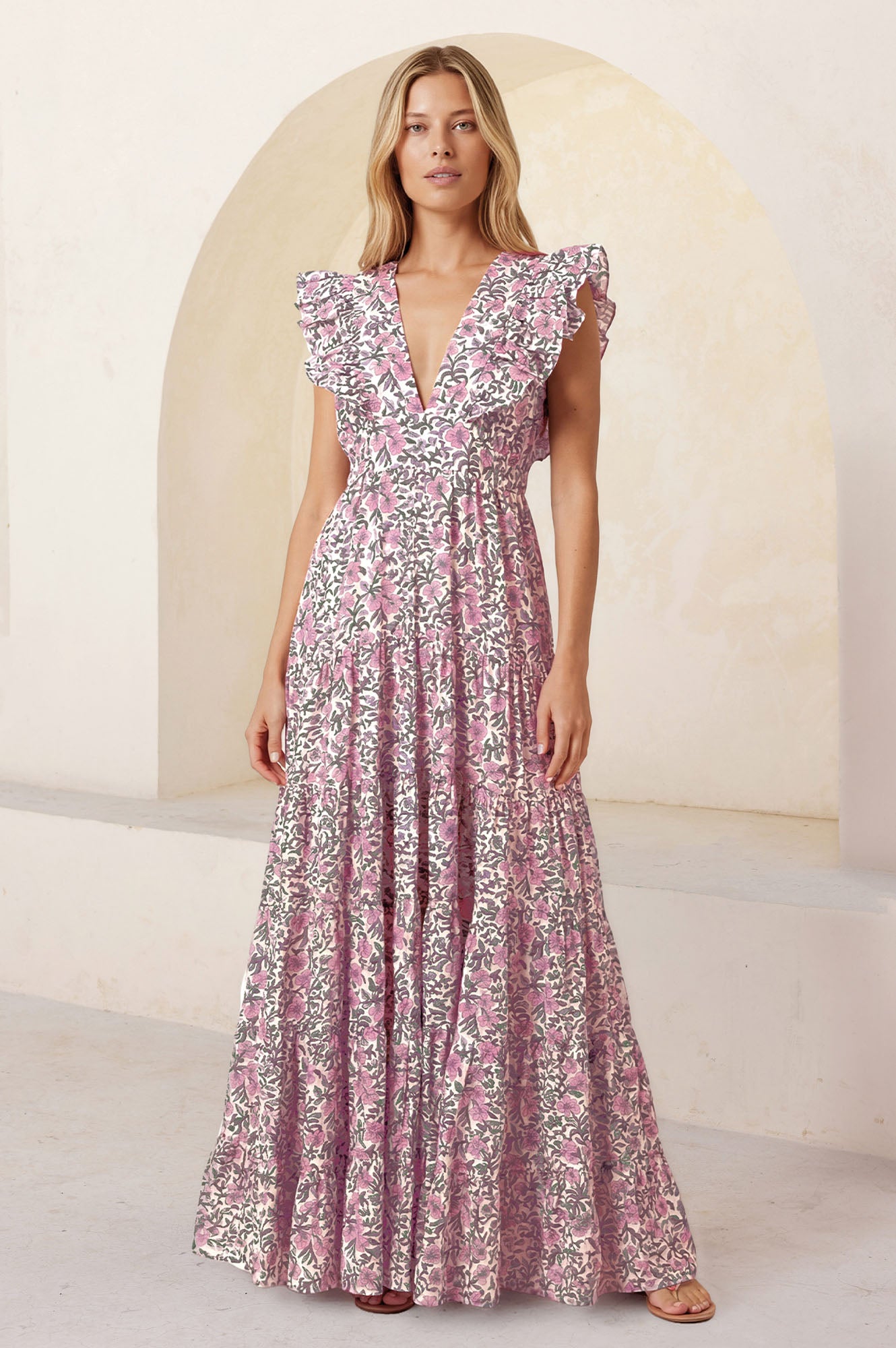 aspiga pink dress Aspiga Demi Wrap Dress in Camila Plain Flower Bright Pink at Sue Parkinson