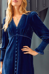 Long Sleeve Velvet Sally Anne Dress | Blue Sapphire