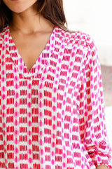 Clea Viscose Crinkle Blouse | Ikat White/Pink