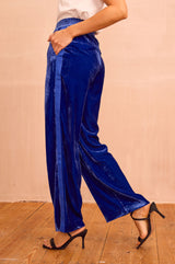 Velvet Side Stripe Trousers | Azure Blue