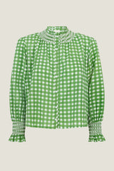 Embroidered Smocked Blouse | Check Green/White