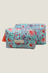 Block Print Medium Wash Bag | Gardenia Blue/Red