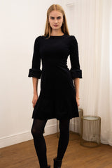 Victoria Short Stretch Corduroy Dress | Black - Aspiga