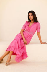 Viola Cotton Midi Dress | Bright Pink