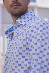 Men's Printed Cotton Shirt | Lotus Bud White/Blue