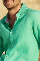 Men's-Linen-Shirt-Green-Light-Purple
