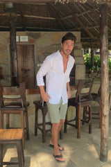 Men's Nehru Collar Linen Shirt | White