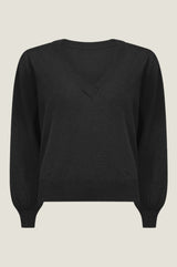 Merino Cashmere-Blend V-Neck-Jumper-Black