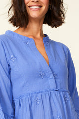 Cristina Embroidered Organic Cotton Kaftan | Marina Blue