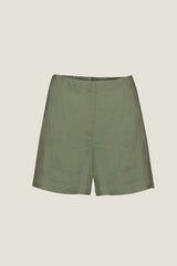 Cut out image with white background of alexandra linen shorts in khaki