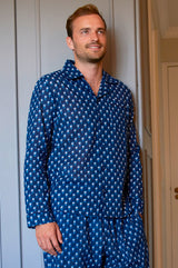 Men's-Pyjama-Set-Belle-Flower-Navy-Marina-Blue