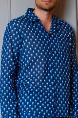 Men's-Pyjama-Set-Belle-Flower-Navy-Marina-Blue