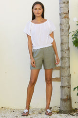 Alexandra Linen Shorts | Khaki - Aspiga