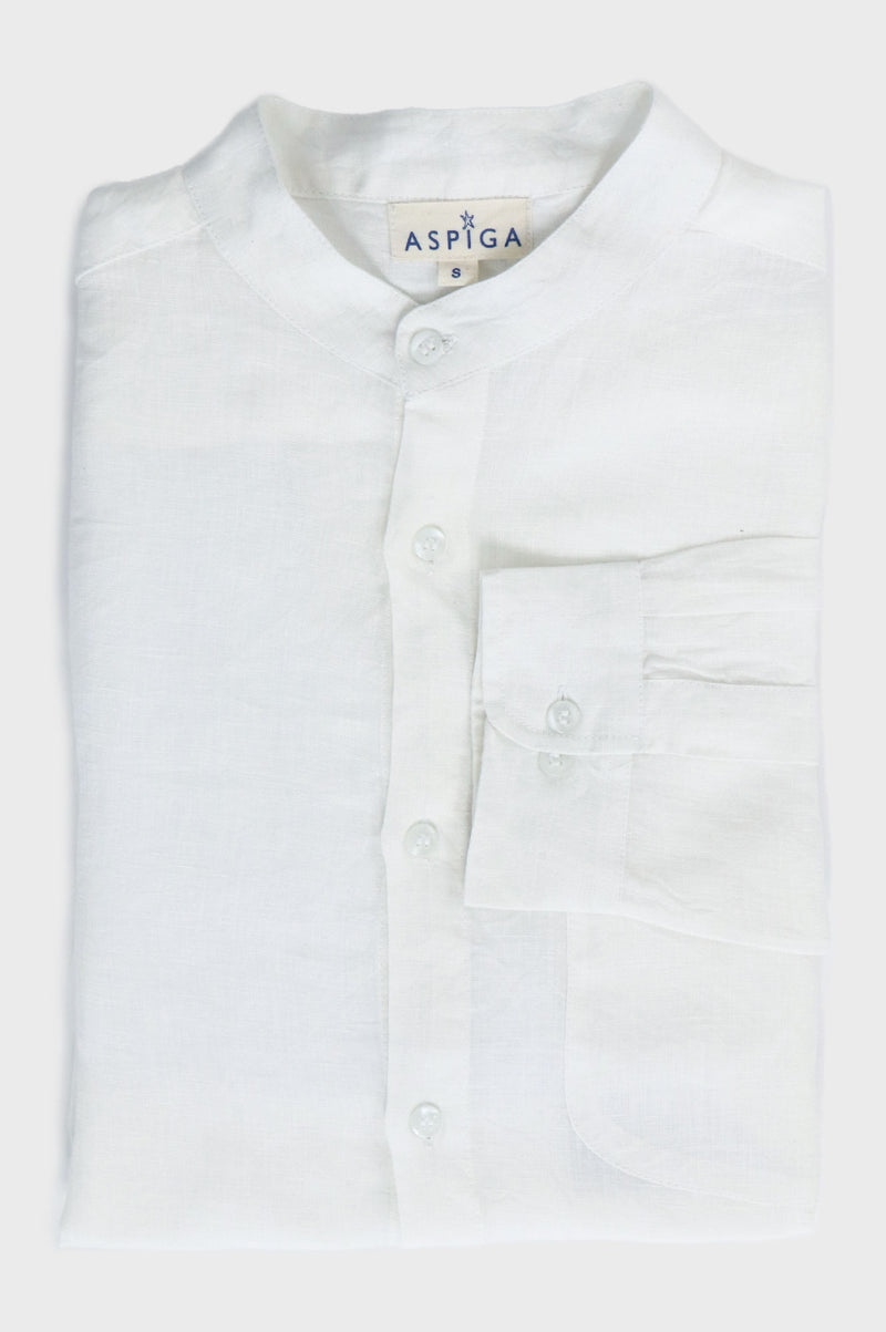Men's Nehru Collar Linen Shirt | White