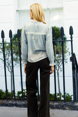 Vienna Printed Long Sleeve Blouse | Ice Blue/Off White