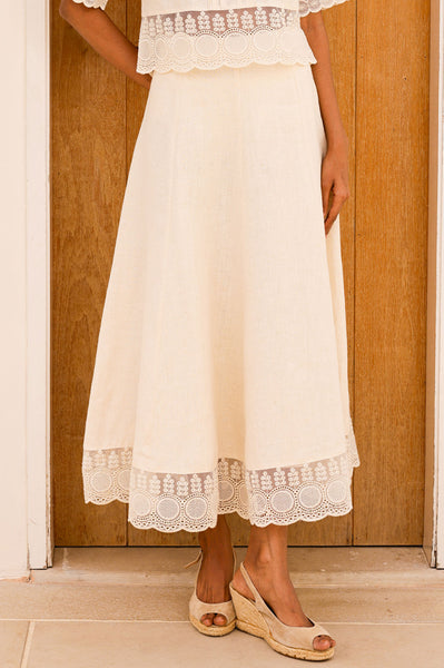 Aspiga Sustainable Womens Linen Lace Co-Ord Skirt Summer Holiday