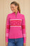 Merino Wool Stripe Hearts Quarter Zip | Pink/Red
